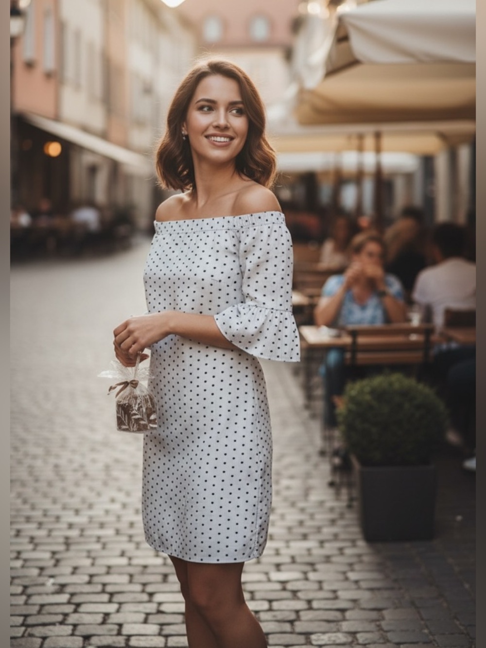 BANANA REPUBLIC Petite White & Navy Polka Dot Cotton Boat Neck Casual Dress XXS